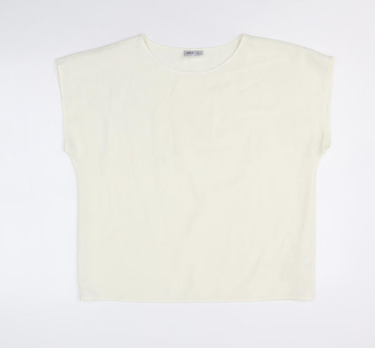BHS Womens Ivory Polyester Basic T-Shirt Size 16 Round Neck