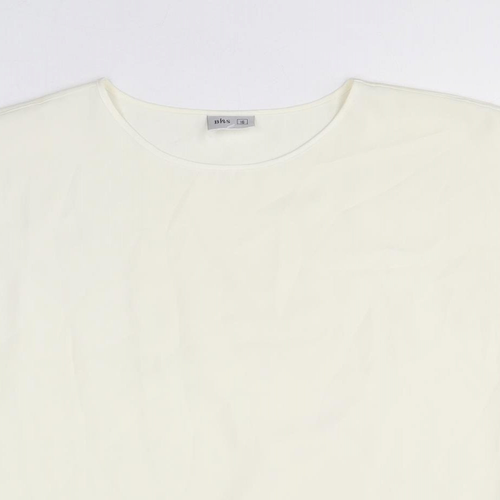 BHS Womens Ivory Polyester Basic T-Shirt Size 16 Round Neck