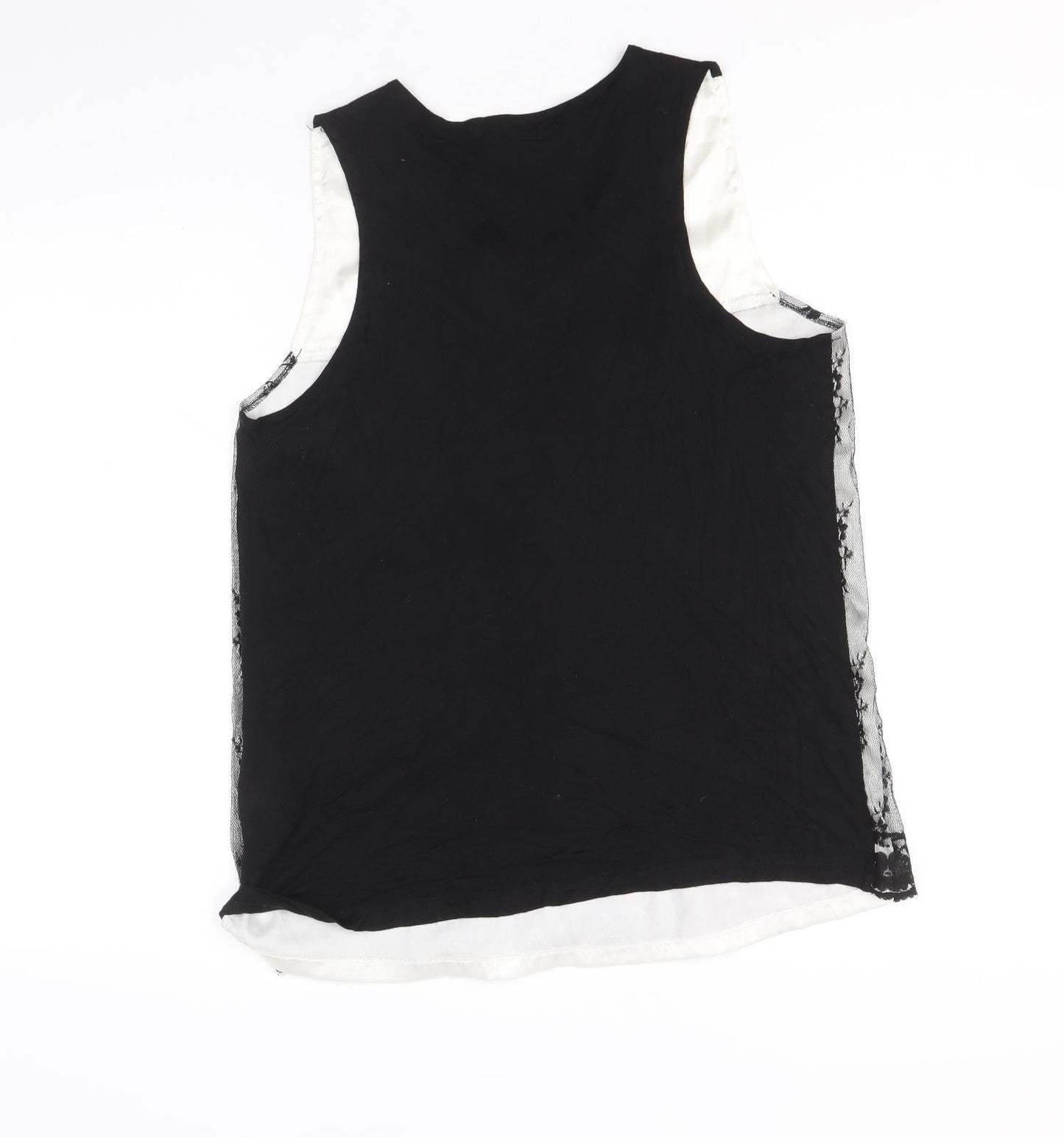Internationale Womens Black Geometric Polyester Basic Tank Size 12 Scoop Neck - Lace Overlay