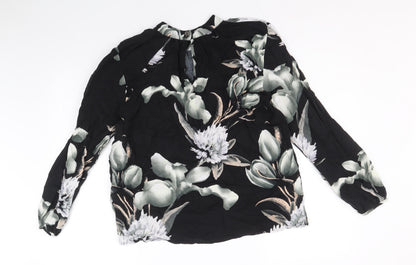 NU Womens Black Floral Viscose Basic Blouse Size L Mock Neck