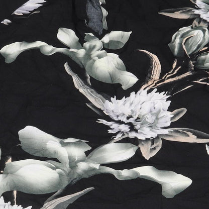 NU Womens Black Floral Viscose Basic Blouse Size L Mock Neck