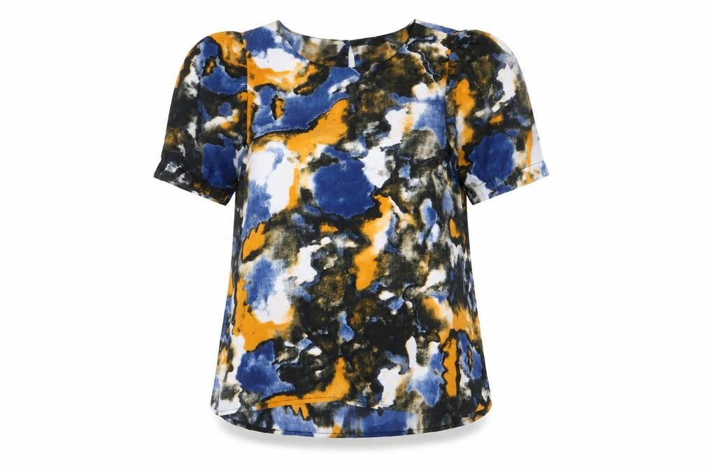Compania Fantastica Womens Multicoloured Geometric Polyester Basic Blouse Size S Round Neck