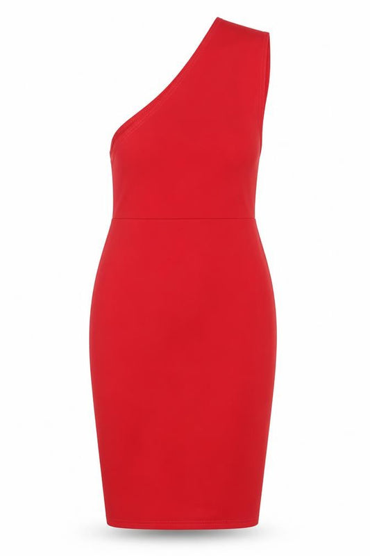 PRETTYLITTLETHING Womens Red Polyester Bodycon Size 14 One Shoulder Pullover