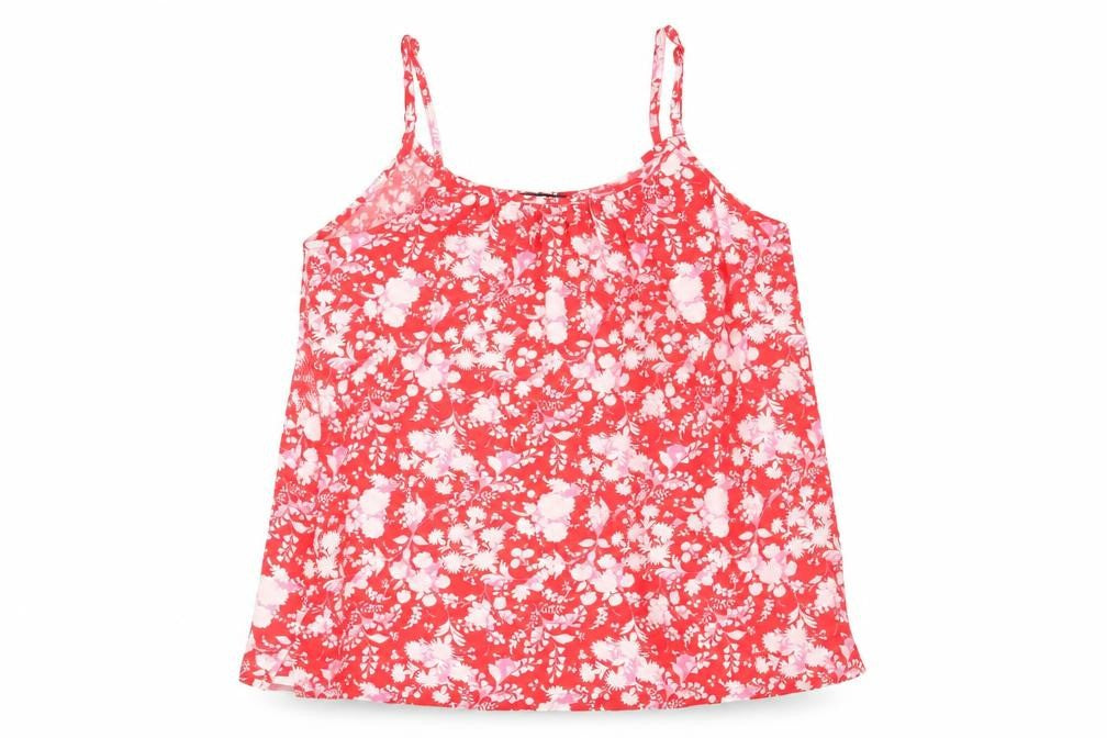 Marks & Spencer Womens Red Geometric Viscose Basic Tank Size 10 Round Neck