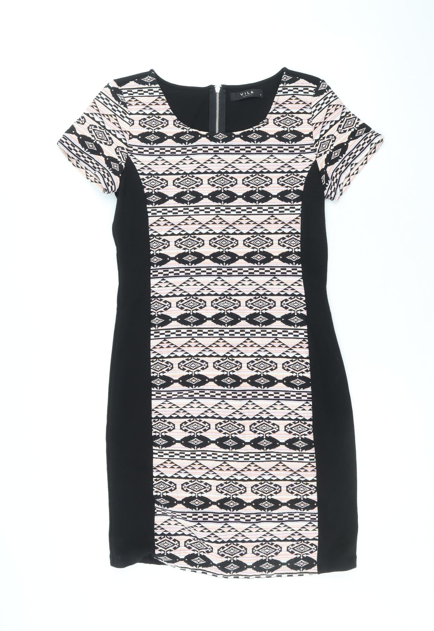 VILA Womens Multicoloured Geometric Polyester A-Line Size M Round Neck Zip