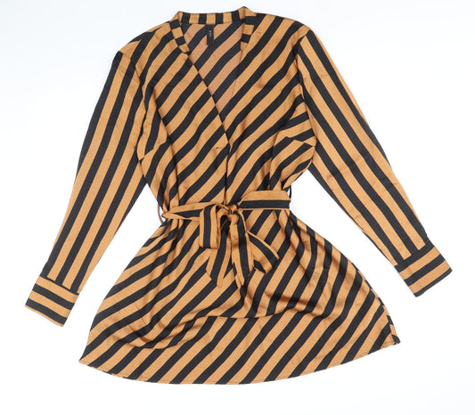 Y.A.S Womens Multicoloured Striped Polyester Fit & Flare Size L V-Neck Pullover