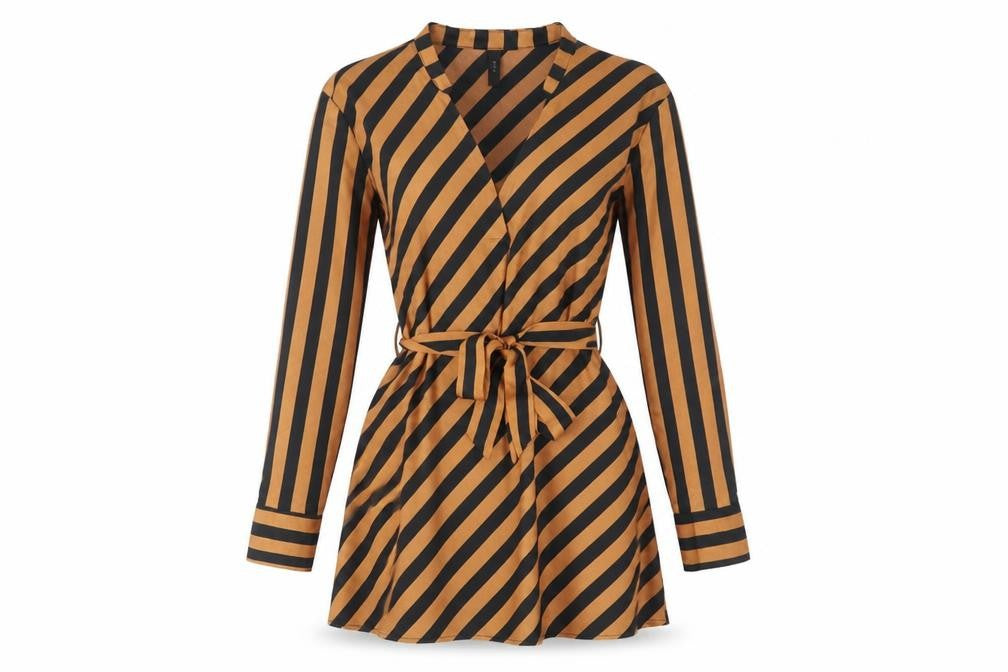 Y.A.S Womens Multicoloured Striped Polyester Fit & Flare Size L V-Neck Pullover