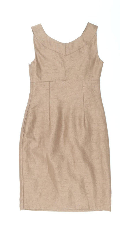 Next Womens Brown Polyester Sheath Size 8 Scoop Neck Zip
