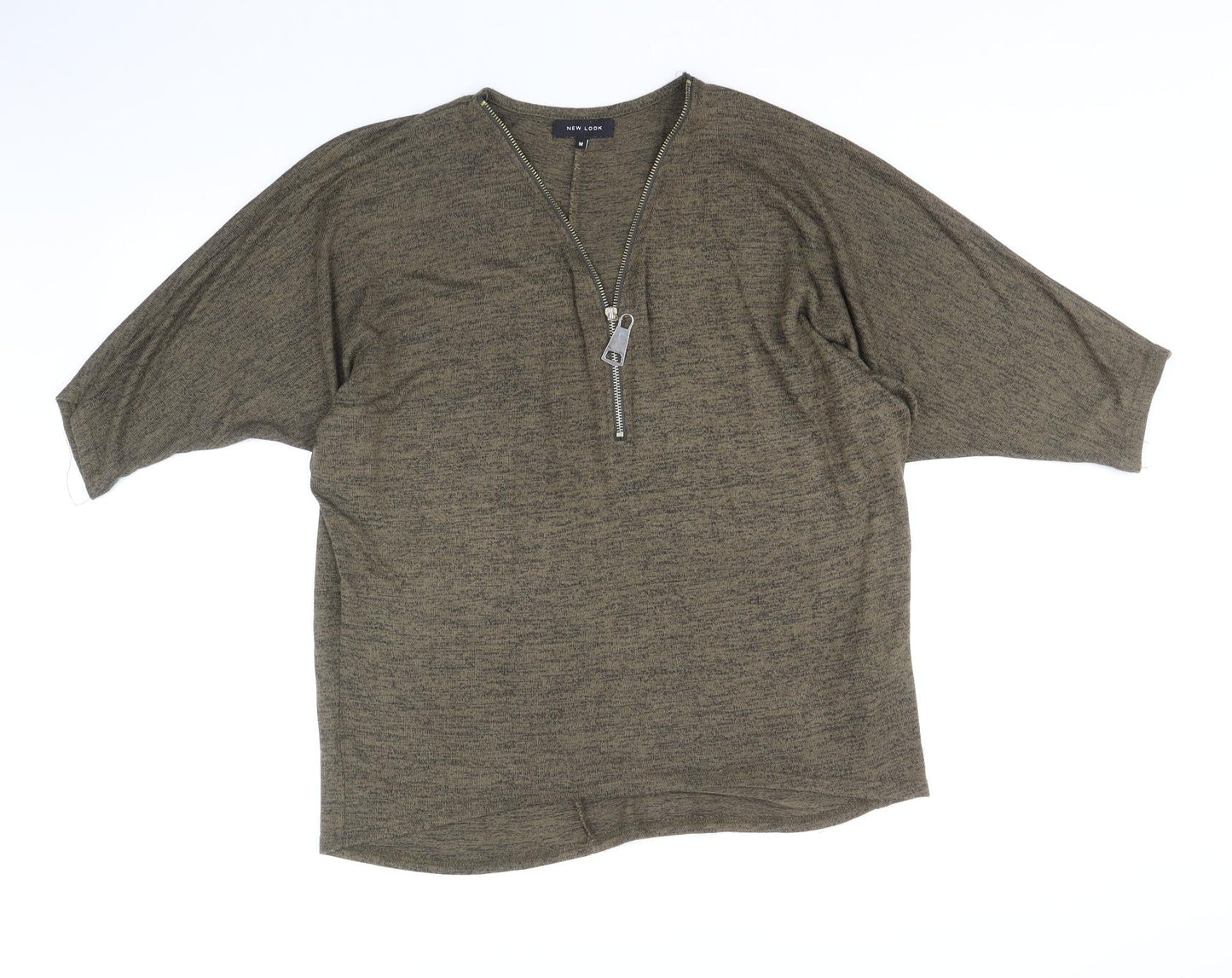 New Look Womens Green V-Neck Viscose Pullover Jumper Size M