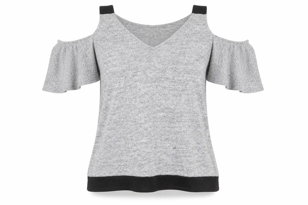 Lipsy Womens Grey Polyester Basic T-Shirt Size 12 V-Neck