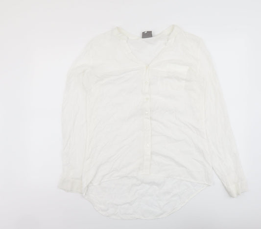 VERO MODA Womens White Viscose Basic Button-Up Size L V-Neck