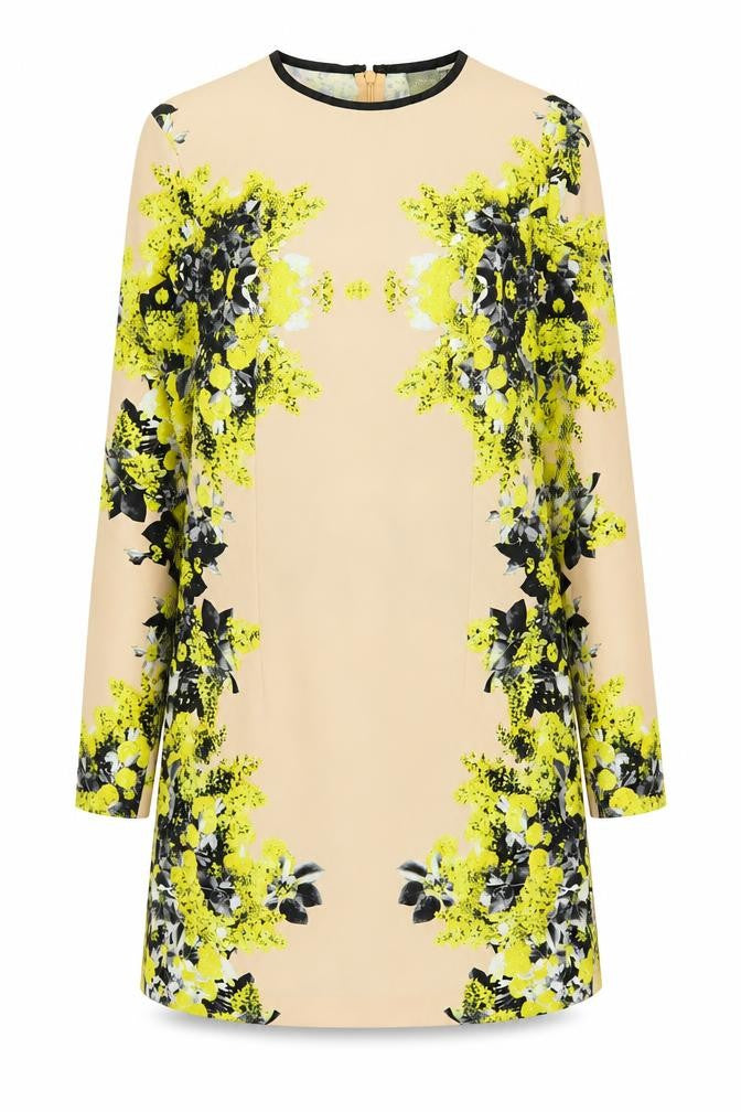 ASOS Womens Beige Floral Polyester A-Line Size 12 Round Neck Zip