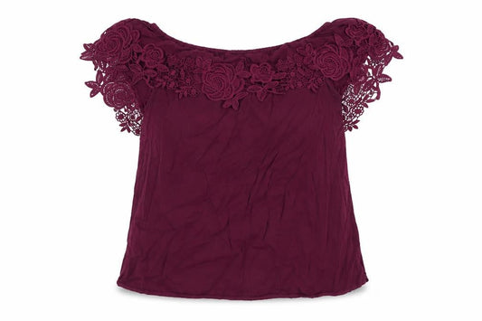 Osis Womens Purple Viscose Basic Blouse Size 12 Off the Shoulder - Lace Detail