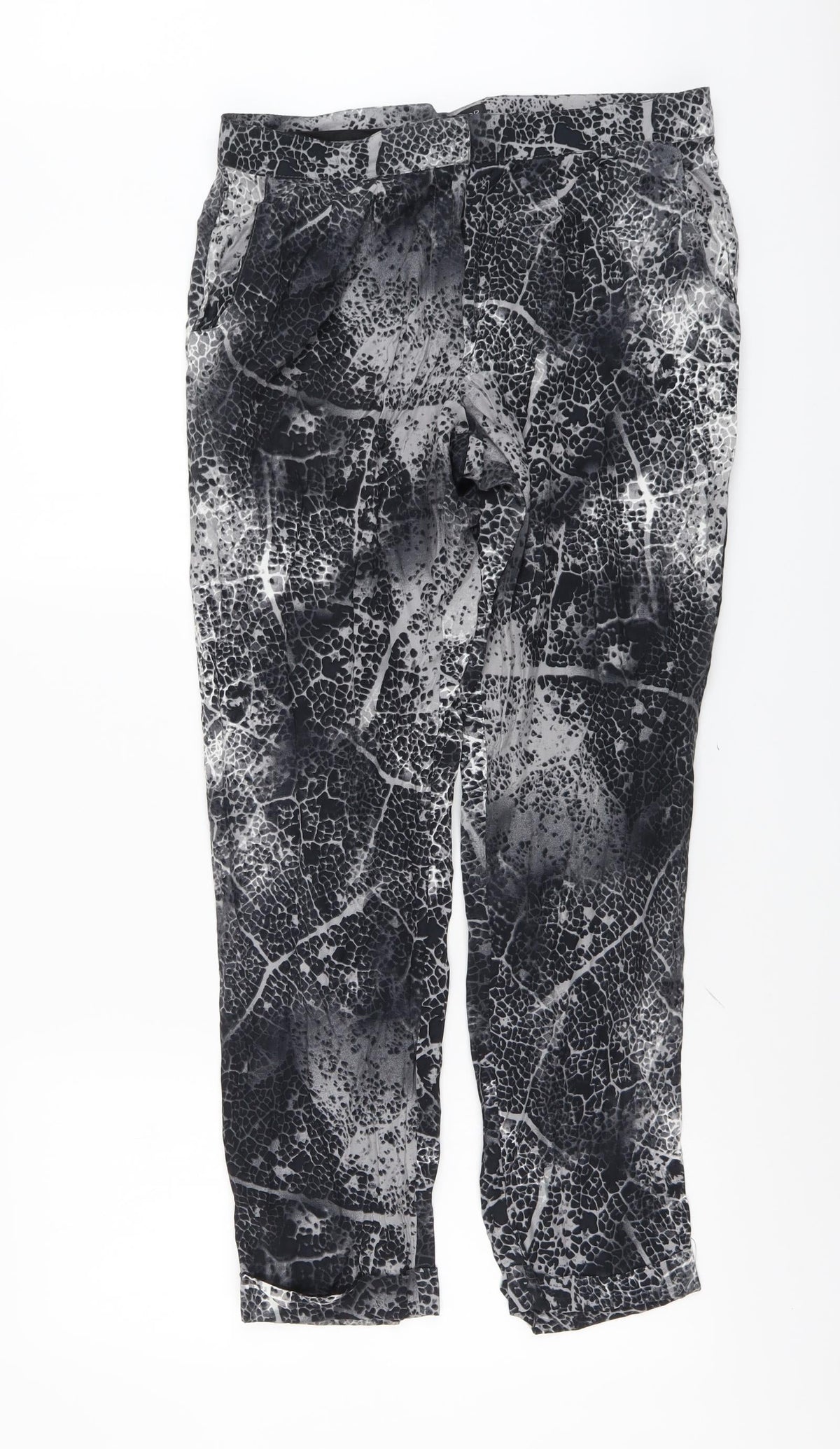 Topshop Womens Grey Geometric Polyester Trousers Size 12 L29 in Regular Button