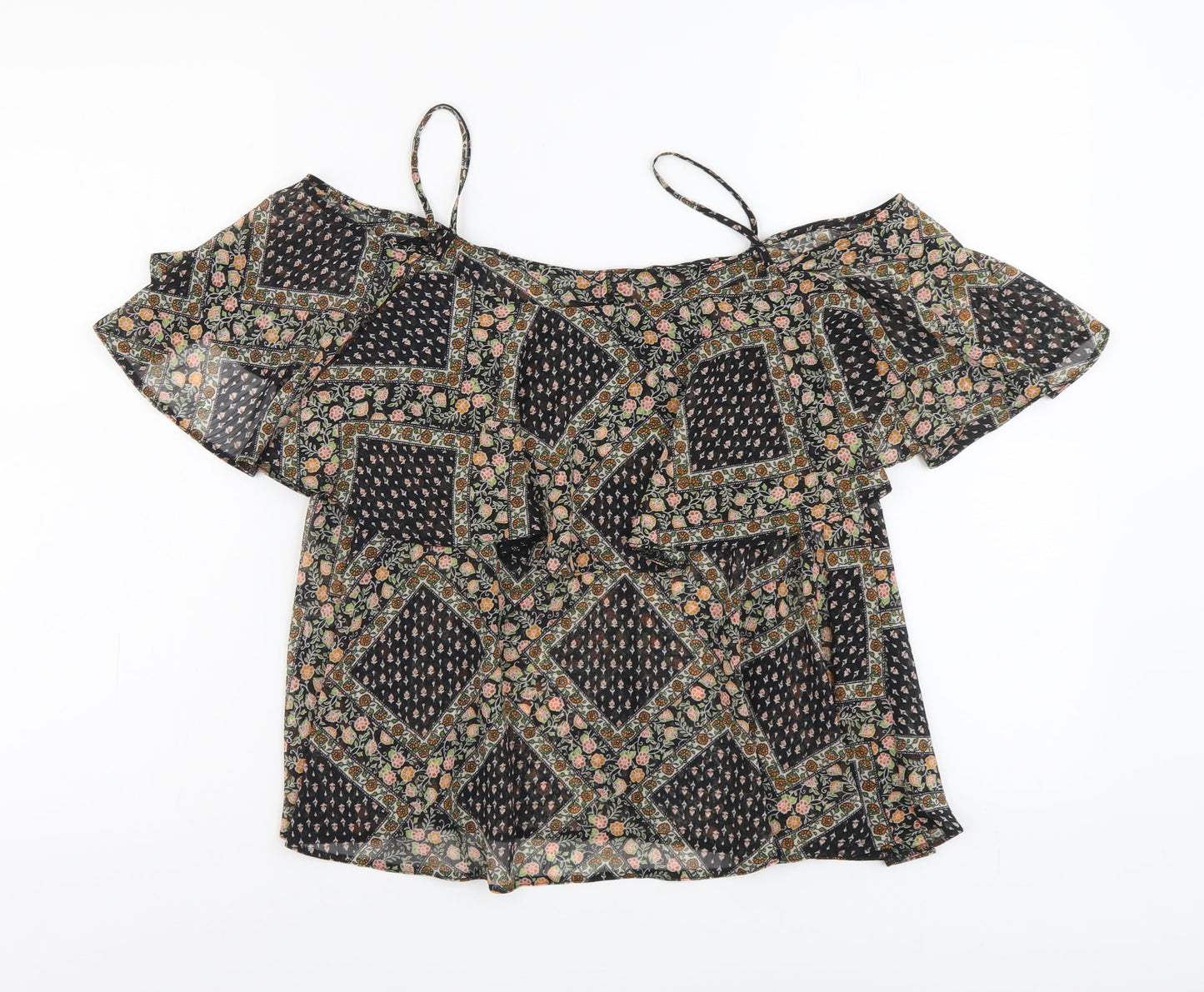 Atmosphere Womens Multicoloured Floral Polyester Basic Blouse Size 10 Square Neck - Cold Shoulder
