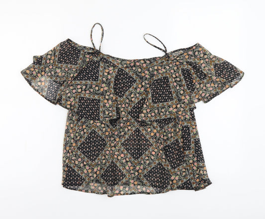 Atmosphere Womens Multicoloured Floral Polyester Basic Blouse Size 10 Square Neck - Cold Shoulder