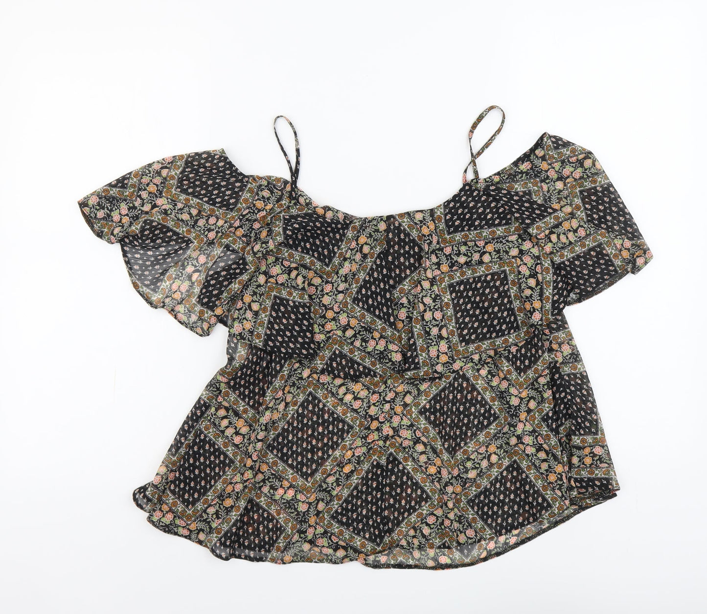 Atmosphere Womens Multicoloured Floral Polyester Basic Blouse Size 10 Square Neck - Cold Shoulder