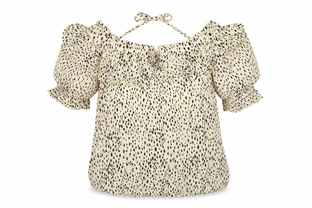 PEP&CO Womens Beige Geometric Viscose Basic Blouse Size 14 Halter - Bardot
