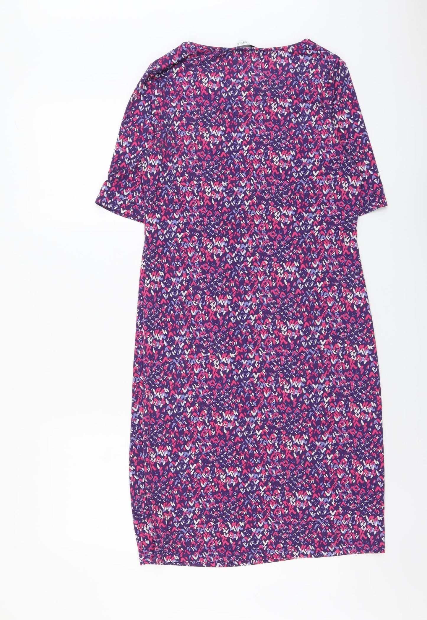 Marks and Spencer Womens Purple Geometric Viscose A-Line Size 10 Round Neck Pullover