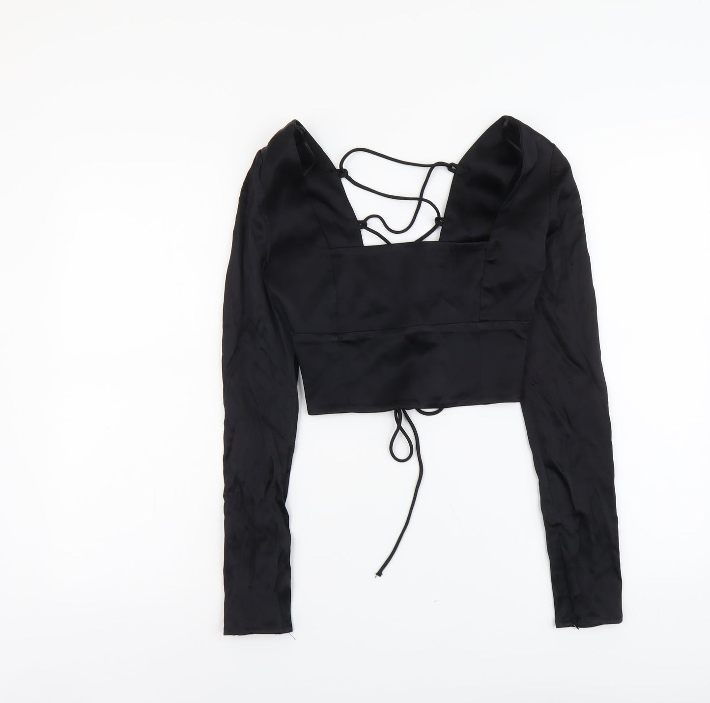 Zara Womens Black Polyester Cropped T-Shirt Size S Square Neck