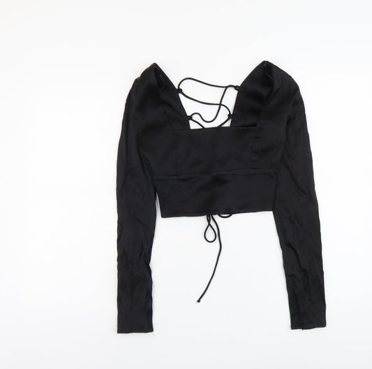 Zara Womens Black Polyester Cropped T-Shirt Size S Square Neck