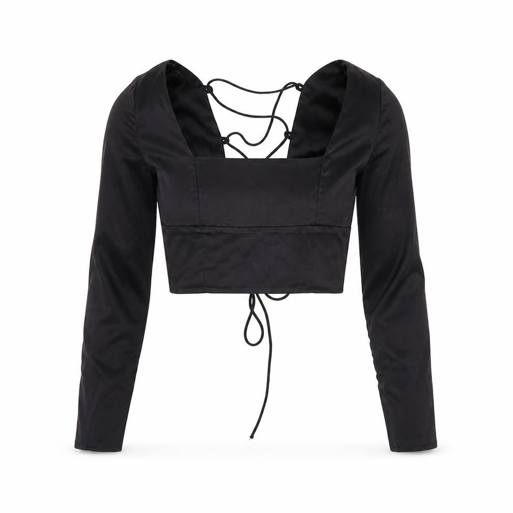Zara Womens Black Polyester Cropped T-Shirt Size S Square Neck