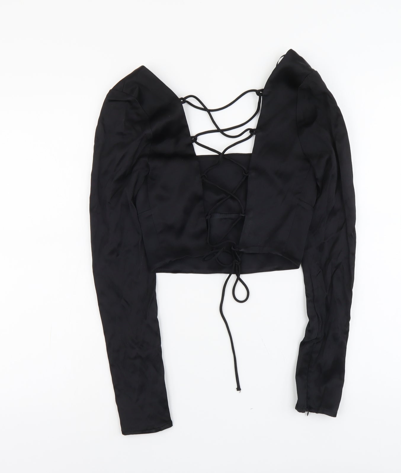 Zara Womens Black Polyester Cropped T-Shirt Size S Square Neck