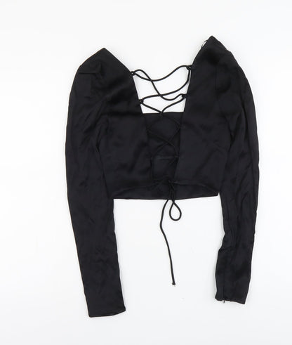 Zara Womens Black Polyester Cropped T-Shirt Size S Square Neck