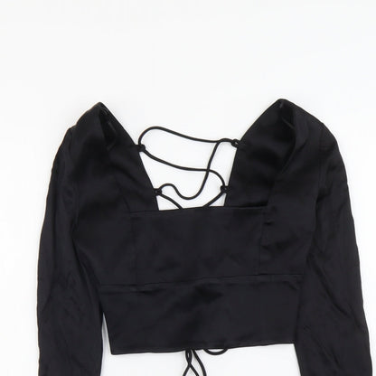 Zara Womens Black Polyester Cropped T-Shirt Size S Square Neck