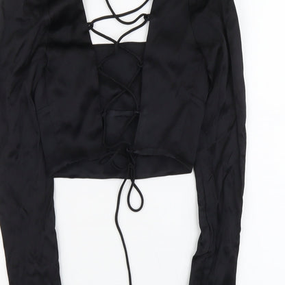 Zara Womens Black Polyester Cropped T-Shirt Size S Square Neck