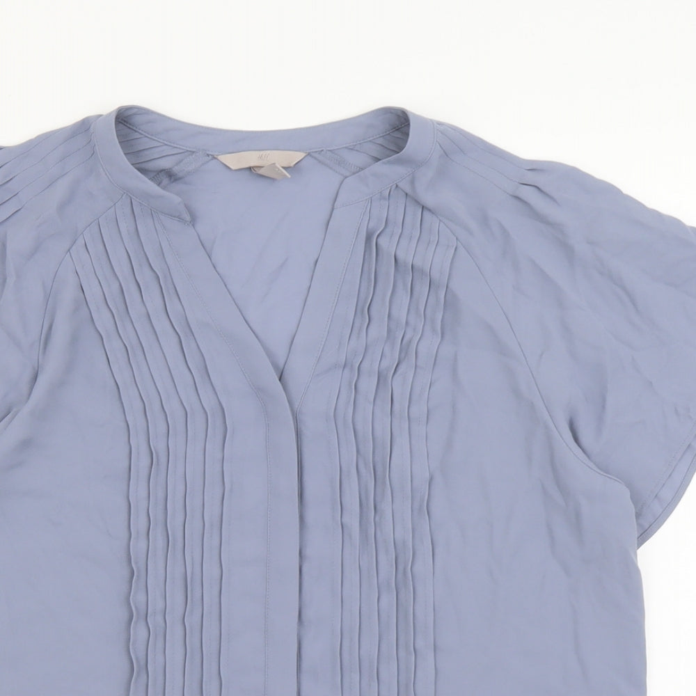 H&M Womens Blue Polyester Basic Blouse Size M V-Neck
