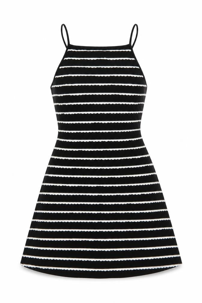 Topshop Womens Black Striped Polyester Fit & Flare Size 8 Square Neck Pullover