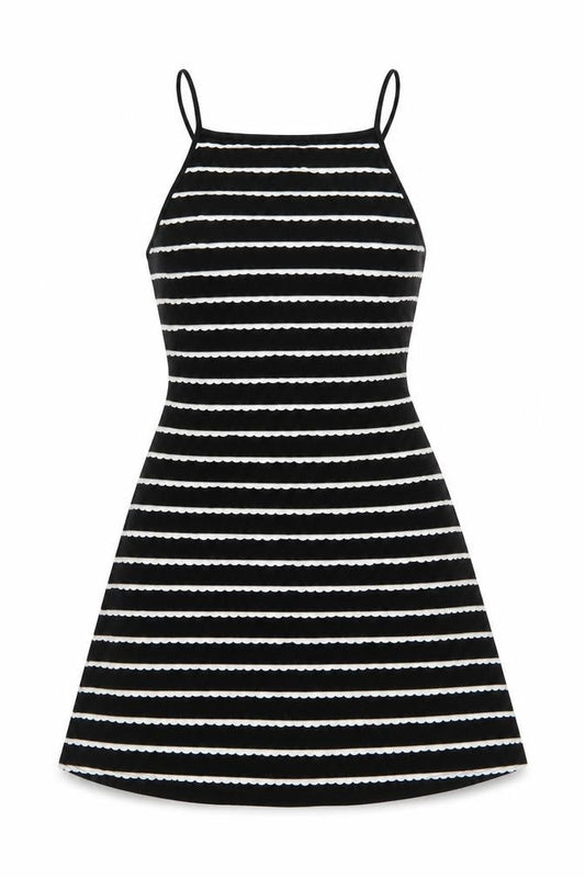 Topshop Womens Black Striped Polyester Fit & Flare Size 8 Square Neck Pullover