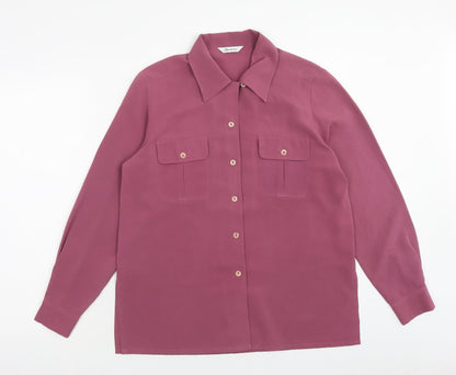 Berkertex Womens Purple Polyester Basic Button-Up Size 12 V-Neck