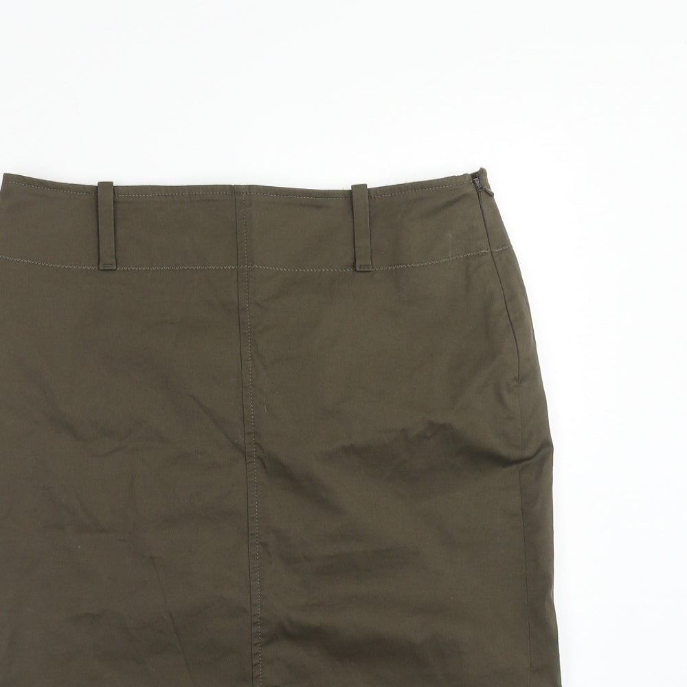 Uniqlo Womens Green Cotton Straight & Pencil Skirt Size 10 Zip