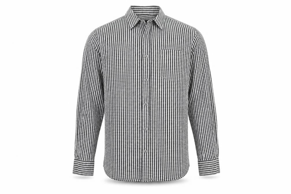 French Connection Mens Black Check Cotton Button-Up Size L Collared Button