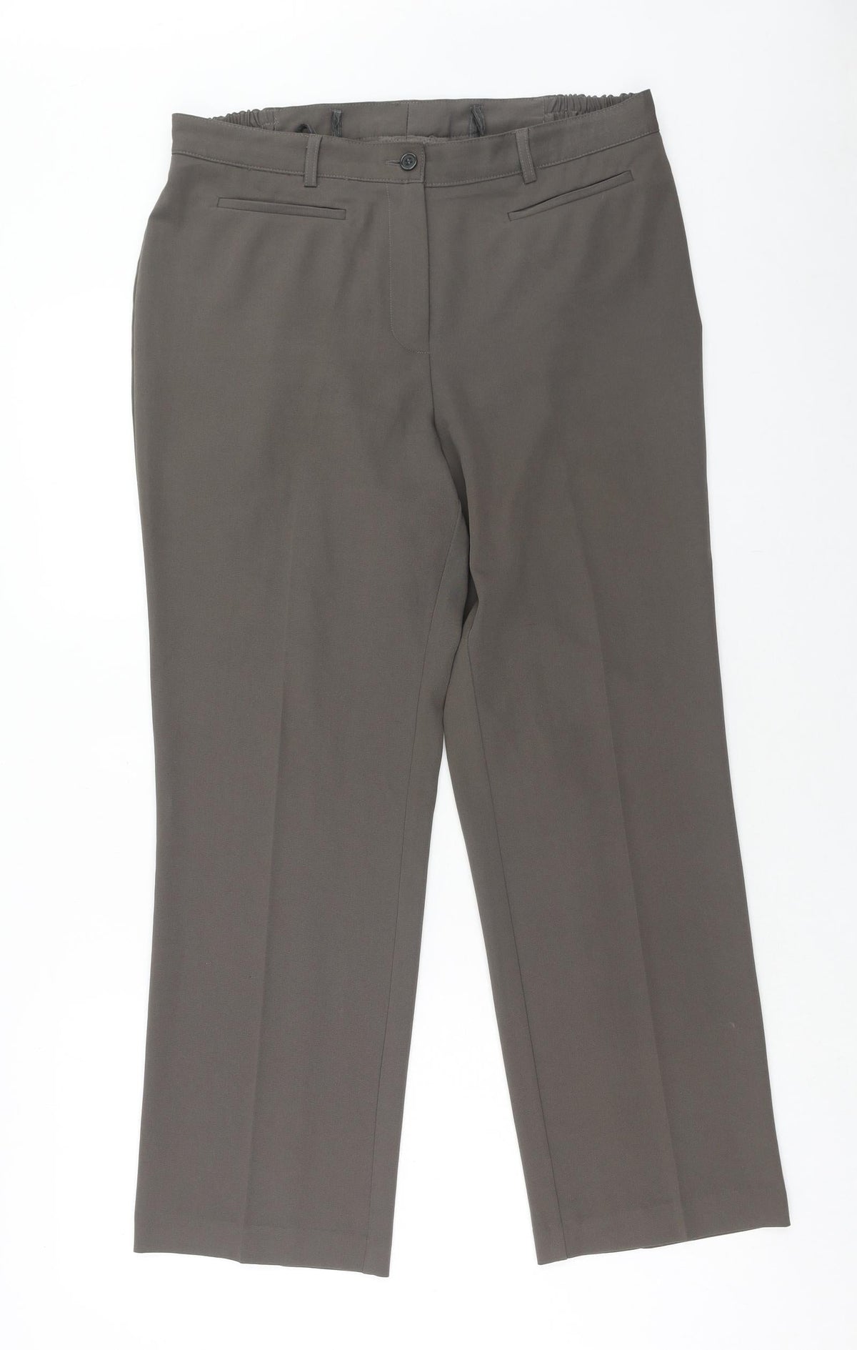 Preworn Womens Brown Polyester Trousers Size 16 Regular Zip