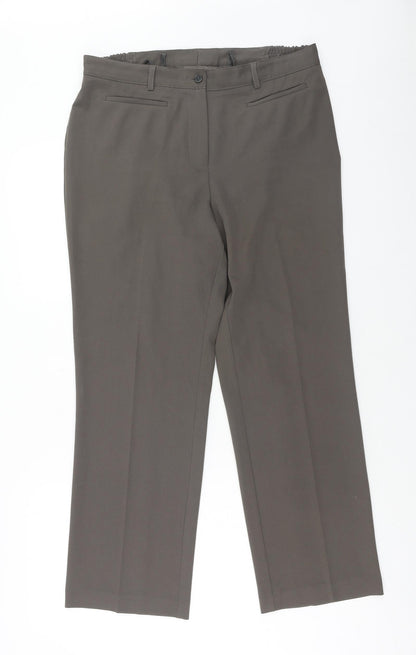 Preworn Womens Brown Polyester Trousers Size 16 Regular Zip