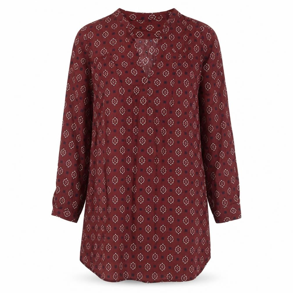 Zara Womens Red Geometric Viscose Kaftan Size S V-Neck Pullover