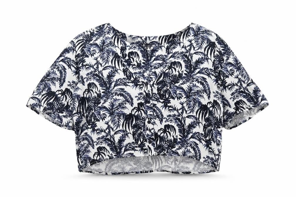 Topshop Womens Blue Geometric Viscose Basic Button-Up Size 6 V-Neck