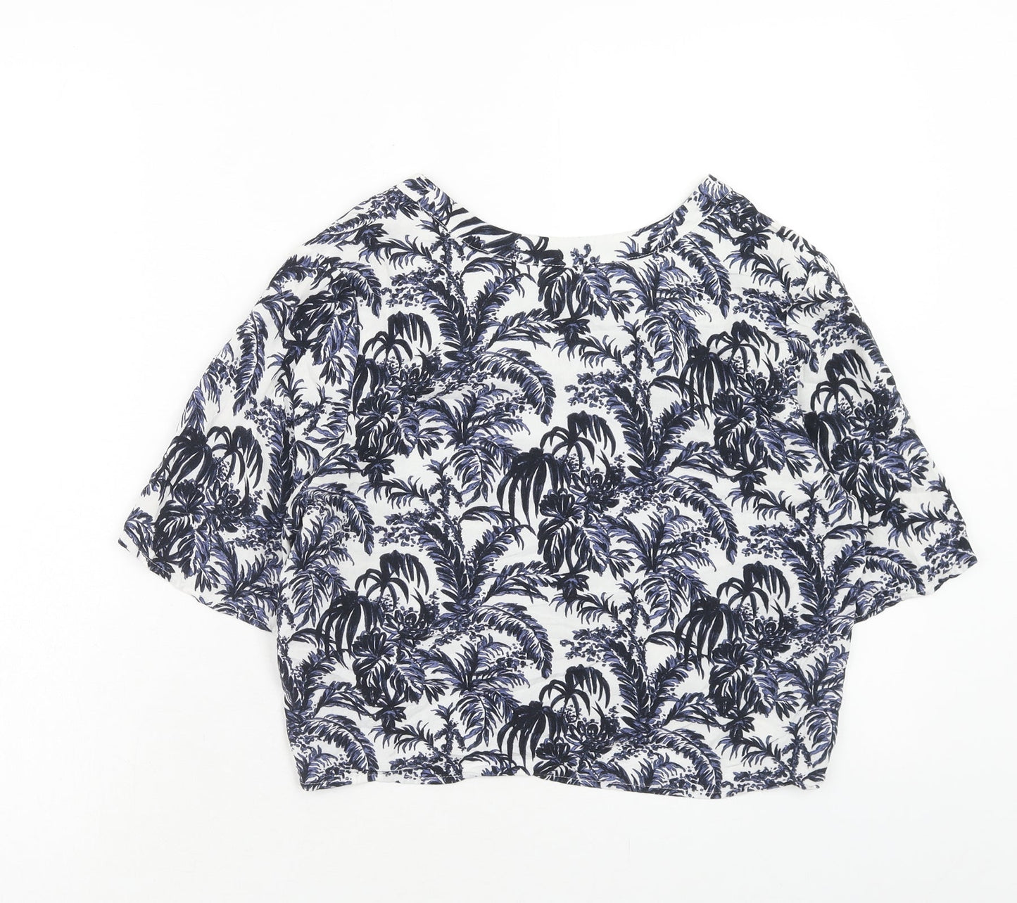 Topshop Womens Blue Geometric Viscose Basic Button-Up Size 6 V-Neck
