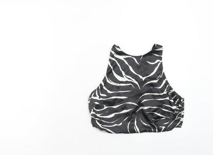Zara Womens Black Animal Print Viscose Basic Tank Size M Round Neck - Zebra Print