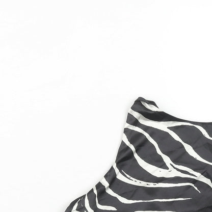 Zara Womens Black Animal Print Viscose Basic Tank Size M Round Neck - Zebra Print