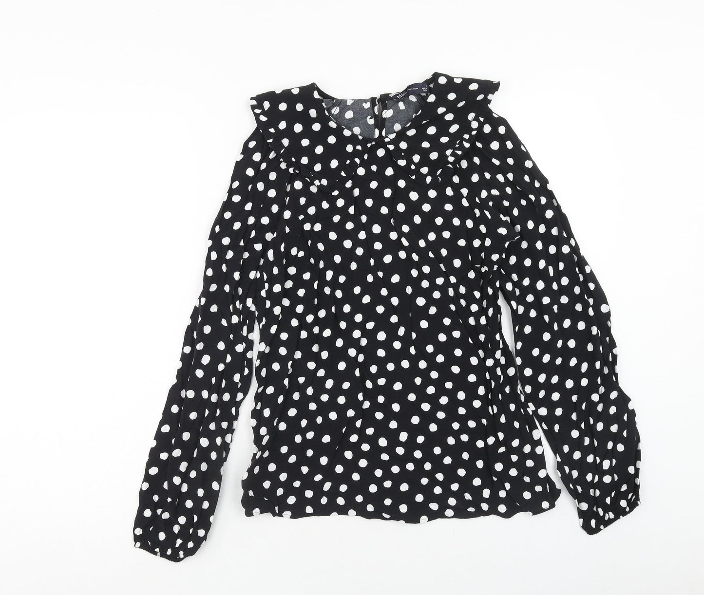 Marks and Spencer Womens Black Polka Dot Viscose Basic Blouse Size 6 Round Neck