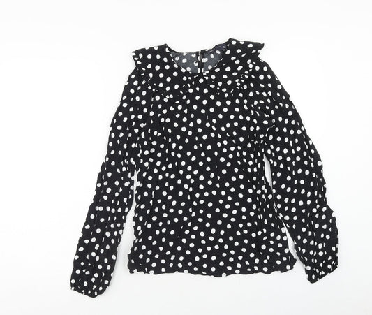Marks and Spencer Womens Black Polka Dot Viscose Basic Blouse Size 6 Round Neck