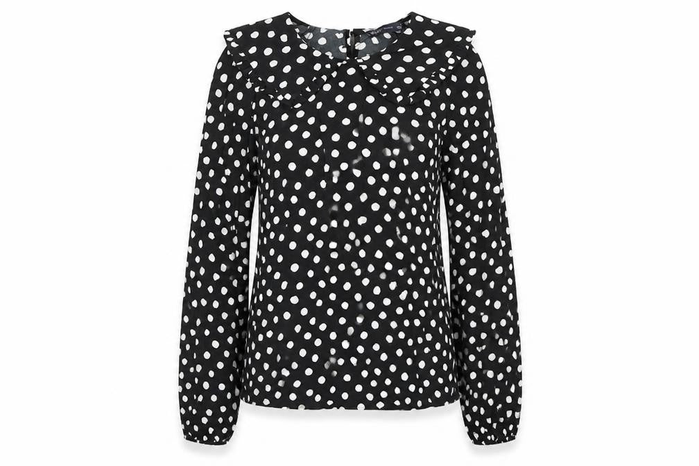 Marks & Spencer Womens Black Polka Dot Viscose Basic Blouse Size 6 Round Neck
