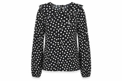 Marks & Spencer Womens Black Polka Dot Viscose Basic Blouse Size 6 Round Neck