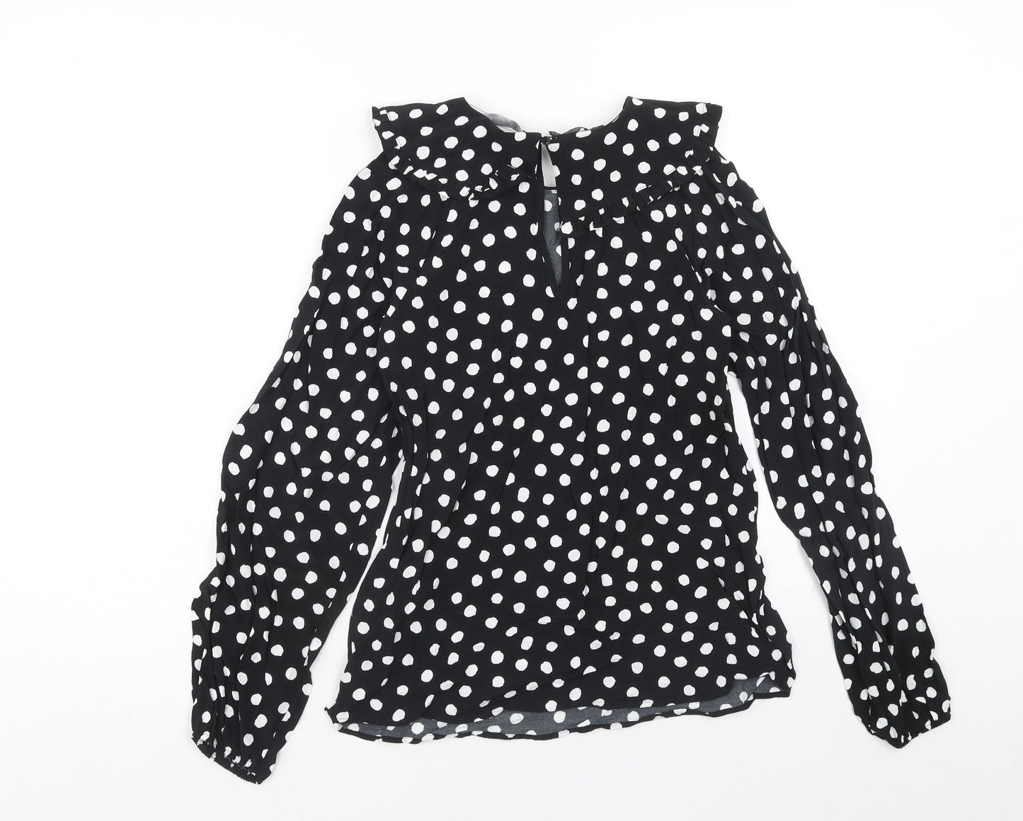 Marks and Spencer Womens Black Polka Dot Viscose Basic Blouse Size 6 Round Neck