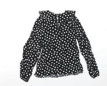 Marks & Spencer Womens Black Polka Dot Viscose Basic Blouse Size 6 Round Neck