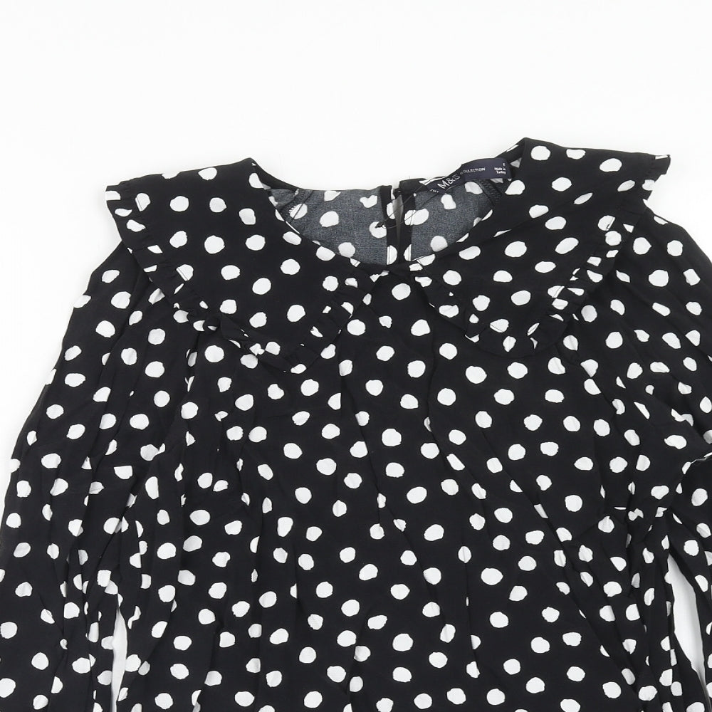 Marks and Spencer Womens Black Polka Dot Viscose Basic Blouse Size 6 Round Neck
